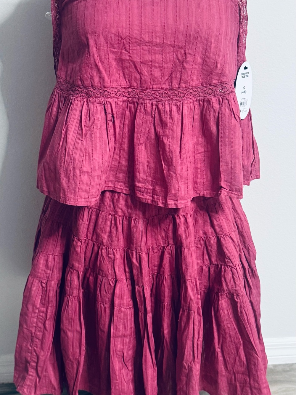 Boho Tiered Sleeveless Dress in Deep Raspberry - Picture 2 of 6